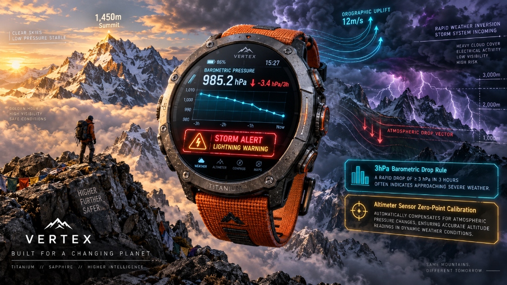"Clear Skies on Weather Apps, but Lightning on the Ridge?": Smartwatch '3hPa Drop' Storm Alert & Zero-Error Altimeter Calibration banner